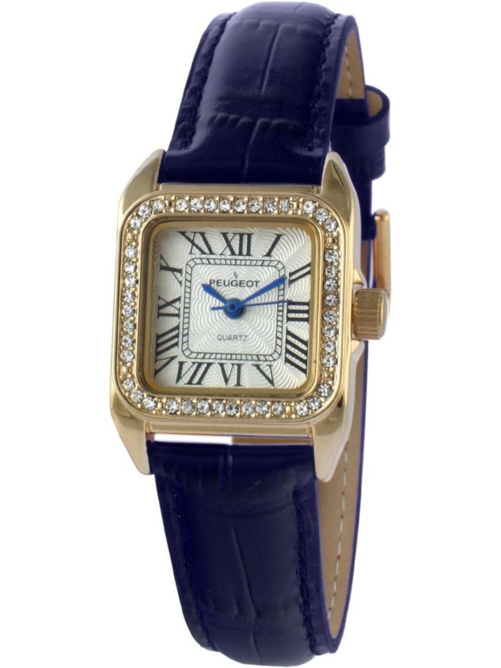 Elegant 14K Gold-Plated Women's Tank Watch with Crystal Bezel & Leather Band